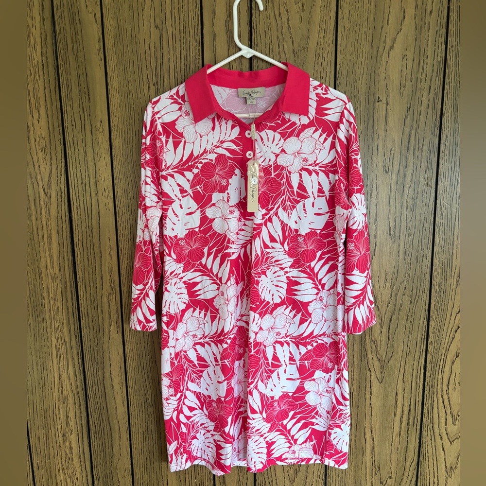 Charlie Paige Red & White Floral Polo Swim Cover-Up - Picture 3 of 5